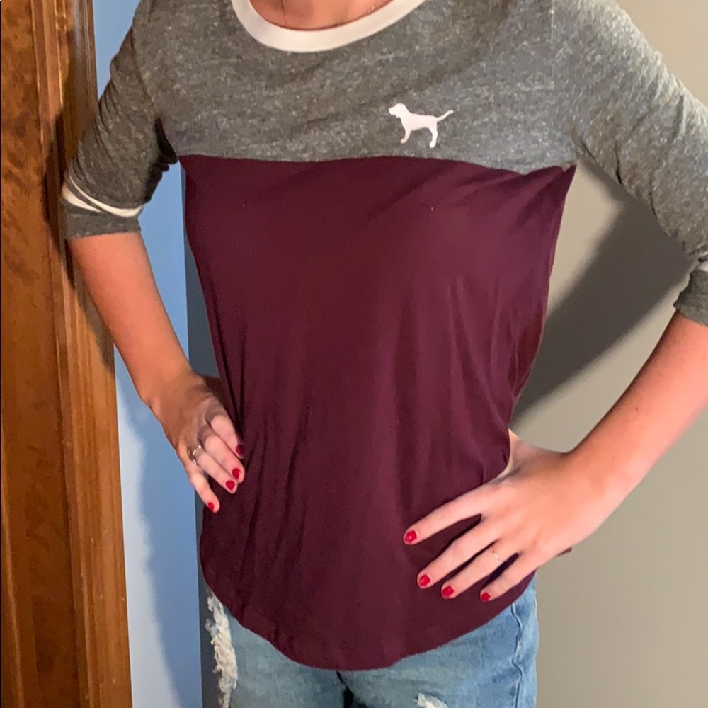 Quarter Length Maroon and Gray Shirt